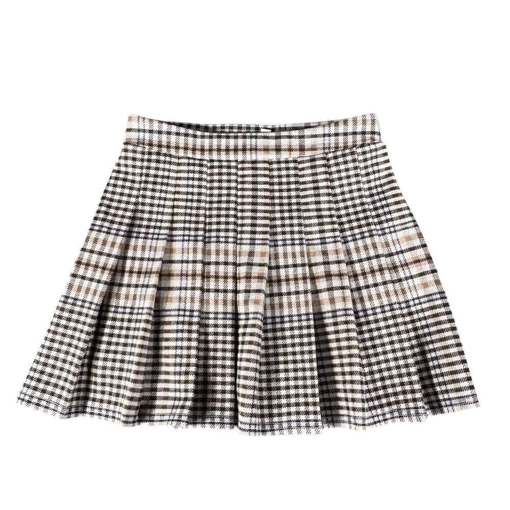 HAUTE MONDE Sz S Gray Pink Black Plaid Academia Pleated Punk Skort Skirt